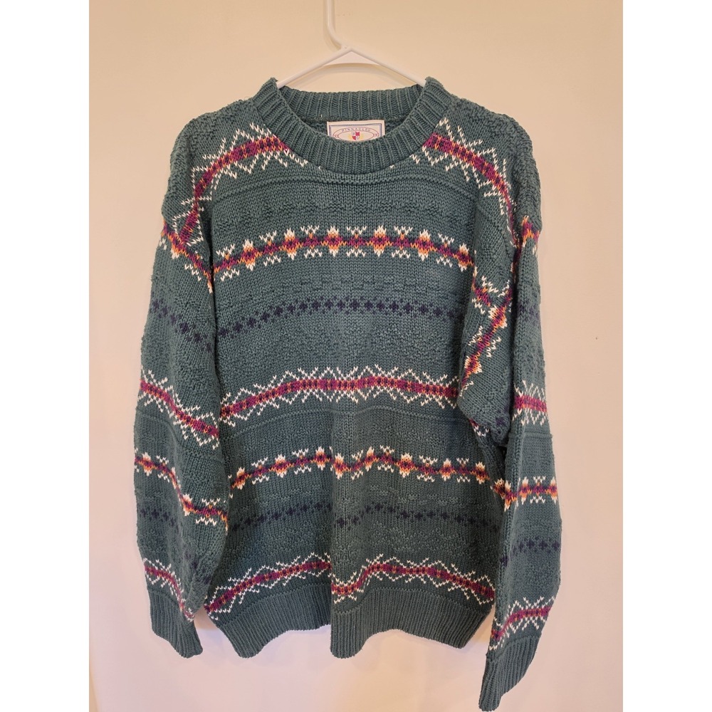 Vintage Pinnacle Collection Sweater Mens L Cotton Made USA Southwestern Knit